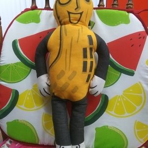 Vintage Mr. Peanuts Cloth Doll And  75th Anniversary Glass Planters Peanuts Jar